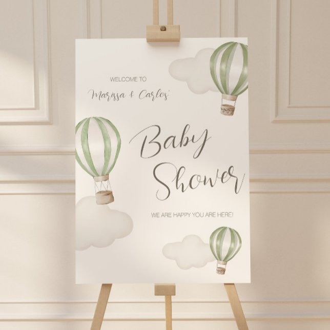 Baby Shower Hot Air Balloons Gender Neutral Foam Board (Green Hot Air Balloon Baby Shower Welcome Sign)