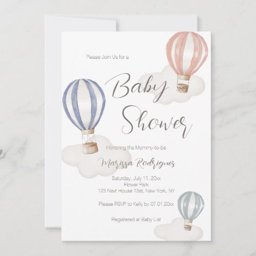 Baby Shower Hot Air Balloons Gender Neutral Invitation