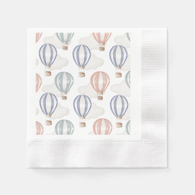 Baby Shower Hot Air Balloons Gender Neutral Napkins (Front)