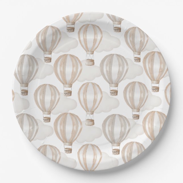 Baby Shower Hot Air Balloons Gender Neutral Paper Plates (Front)