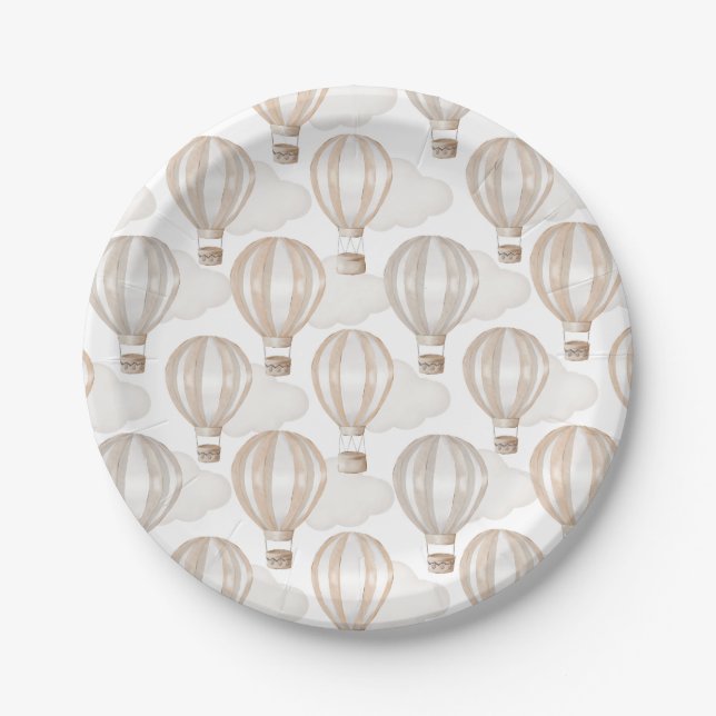 Baby Shower Hot Air Balloons Gender Neutral Paper Plates (Front)