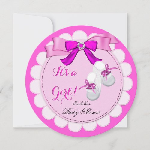 Baby Shower Hot Pink Girl Cute Girl Booties Invitation