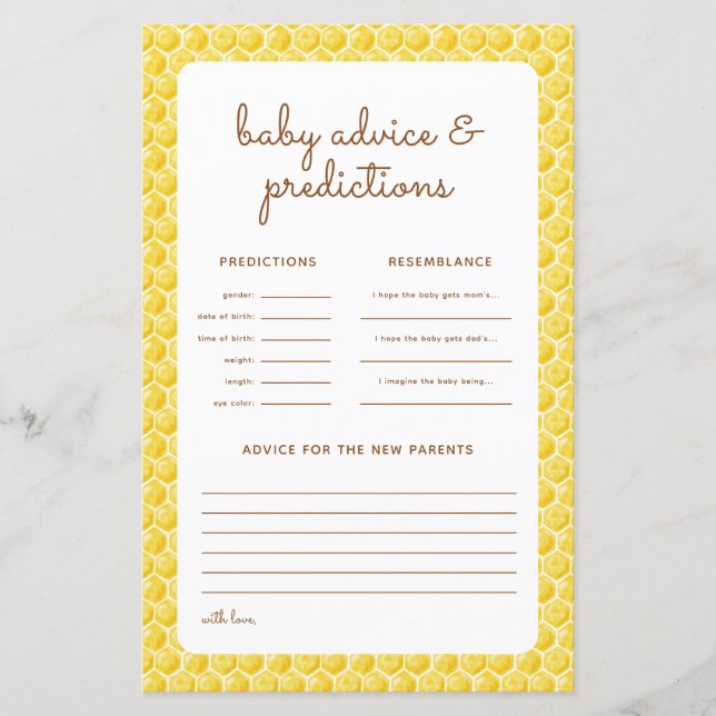 Baby Shower How Will it Bee? Predictions Card (Front)