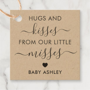 Baby Shower Hugs and Kisses Tag, Baby Girl, Kraft Favor Tags
