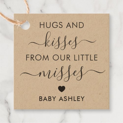 Baby Shower Hugs and Kisses Tag Baby Girl Kraft Favor Tags