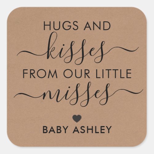 Baby Shower Hugs and Kisses Tag Baby Girl Kraft  Square Sticker
