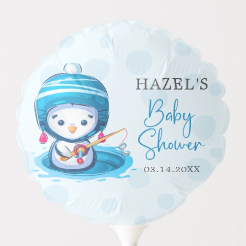 Baby Shower Icy Blue Fishing Penguin Illustration  Balloon