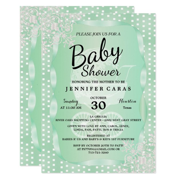 Baby Shower In An Elegant Mint Green And White Invitation