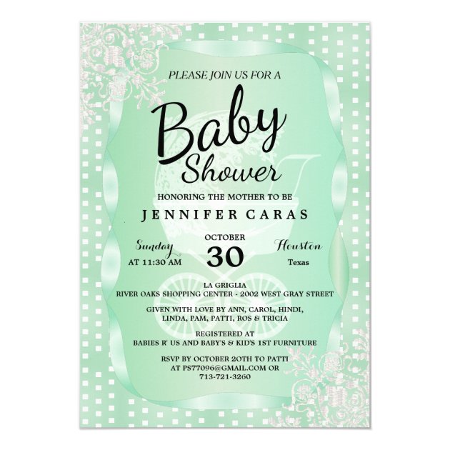 Baby Shower In An Elegant Mint Green And White Invitation