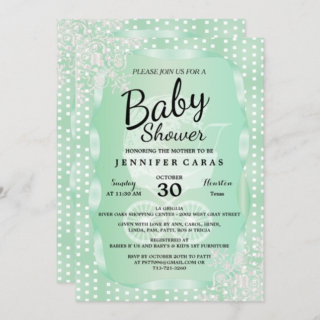 Baby Shower in an Elegant Mint Green and White Invitation (Front/Back)