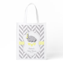 Baby Shower in Gray Chevron and Yellow Elephant Grocery Bag