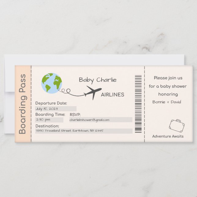 Baby Shower Invitation, Adventure Awaits, Travel Invitation (Front)