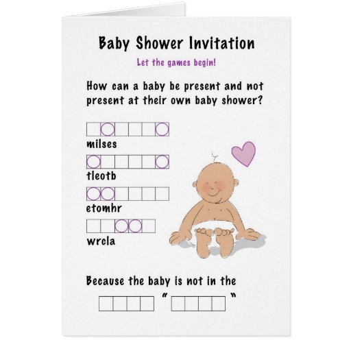 Baby Shower Invitation And Word Jumble Game Greeting Card