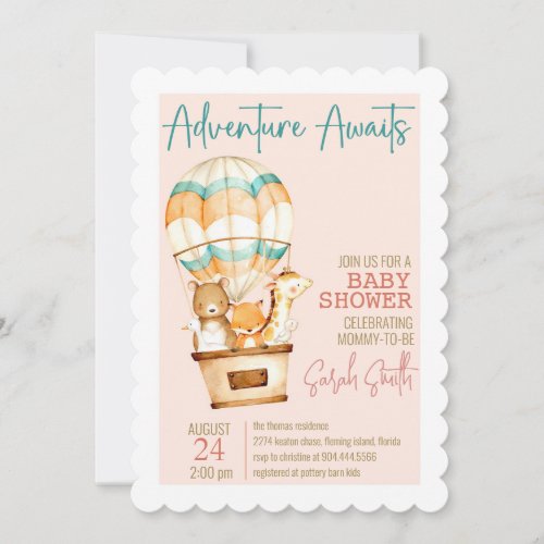 BABY SHOWER invitation _ animals _ hot air balloon