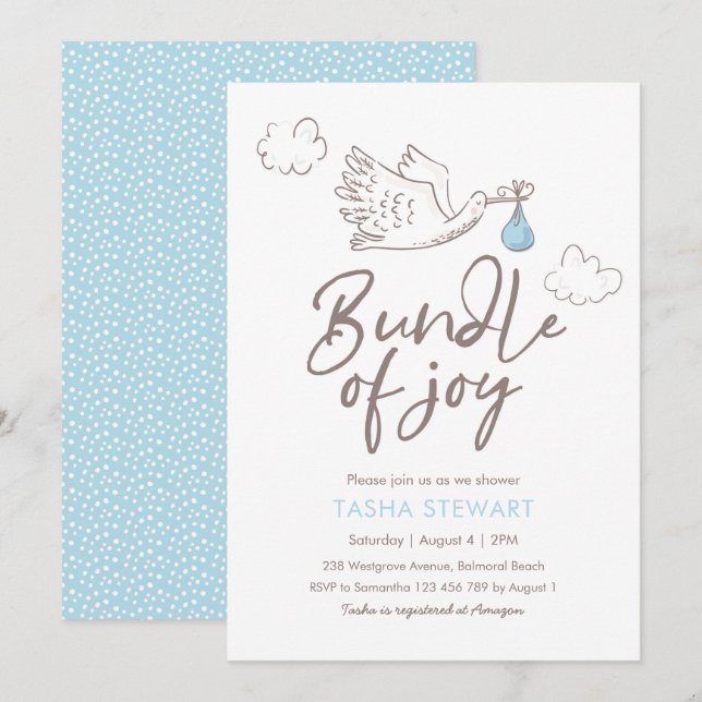 Baby Shower Invitation | Baby Boy Stork (Front/Back)