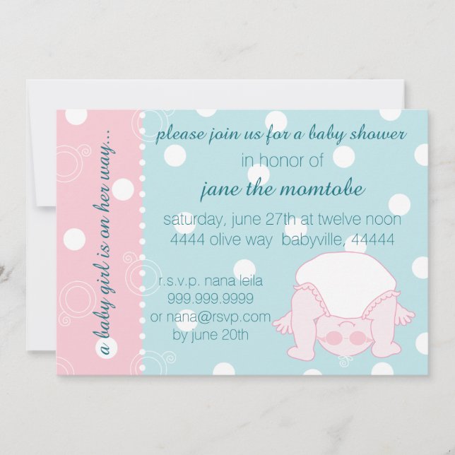 Baby Shower Invitation Baby Girl Pink Blue (Front)