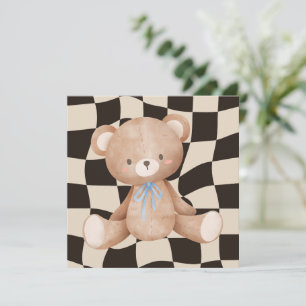 Baby Shower Invitation Bear on Checkerboard