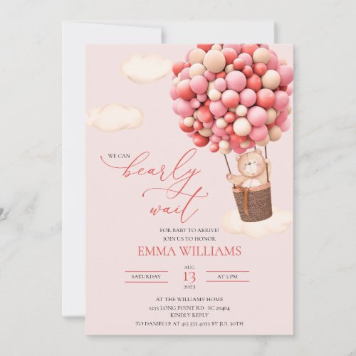 Baby Shower Invitation Bear Pink Bearly Wait 