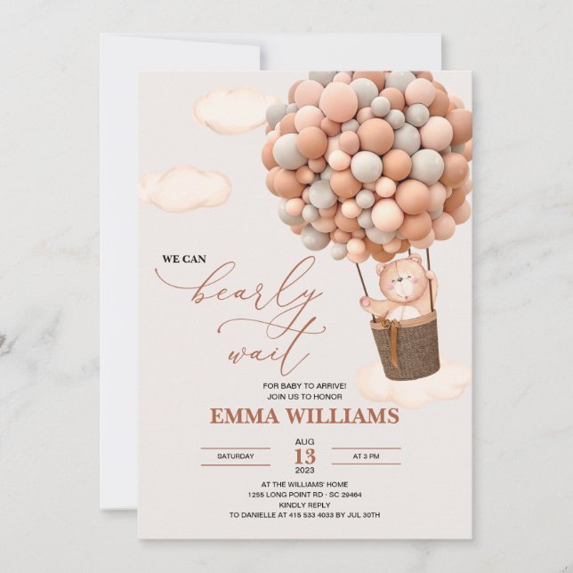 Baby Shower Invitation Bear We Can Bearly Wait!  (Front)