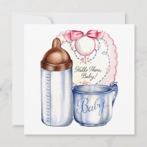 Baby Shower invitation bib bottle and cup
