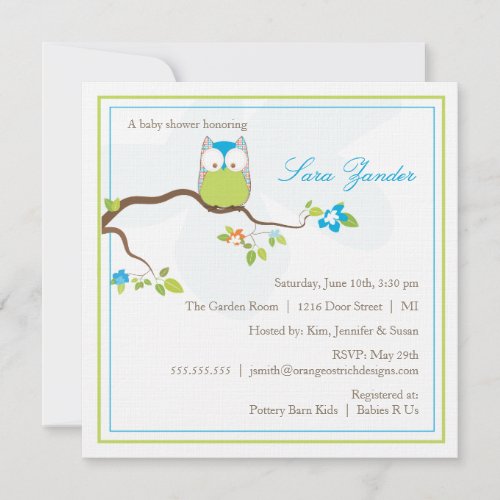 Baby Shower Invitation - Blue and Green Baby Owl