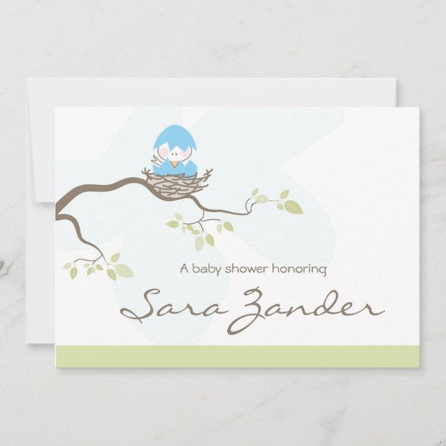 Baby Shower Invitation - Blue Baby Bird (Front)