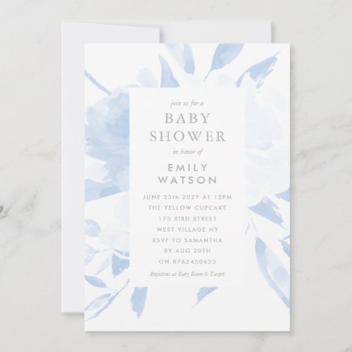 Baby Shower Invitation Blue Floral Watercolor