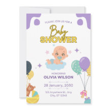 Baby Shower Invitation Blue Minimal Elegant
