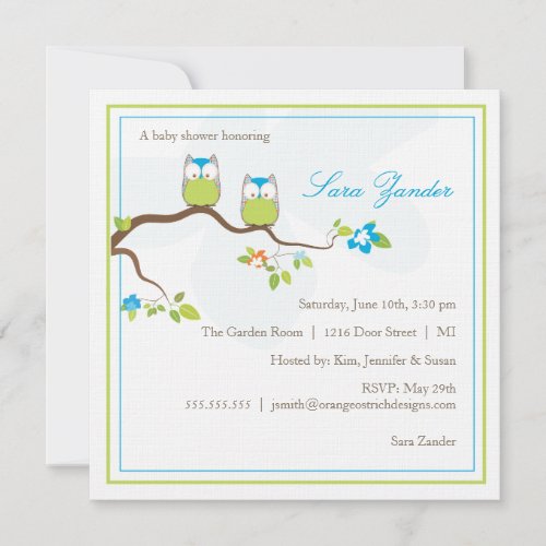 Baby Shower Invitation - Blue Twin Baby Owls