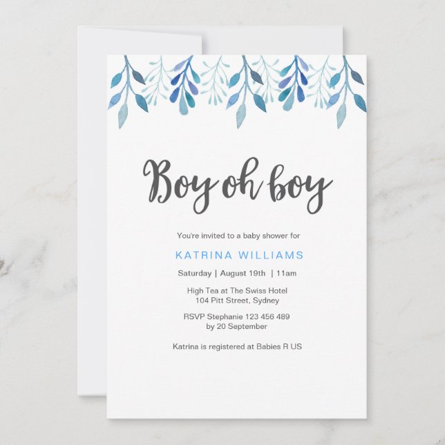 Baby Shower invitation | Blue watercolor florals (Front)