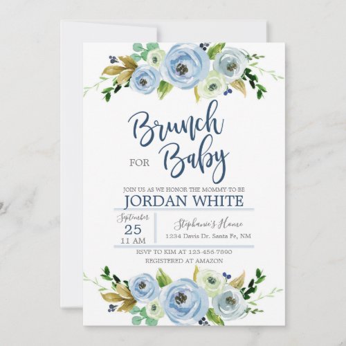 Baby shower invitation boy blue floral invite