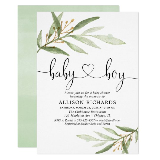 Baby Shower Invitation Boy Simple Modern Greenery Zazzle Com Baby Shower Invitation Boy Simple Modern Greenery Zazzle Com