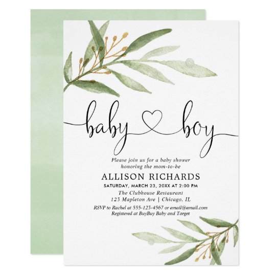 Baby Shower Invitation Boy Simple Modern Greenery Zazzle Com