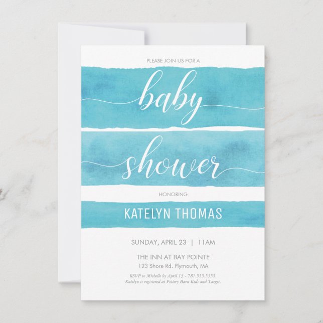 Baby Shower Invitation, Boy, Watercolor Invite (Front)