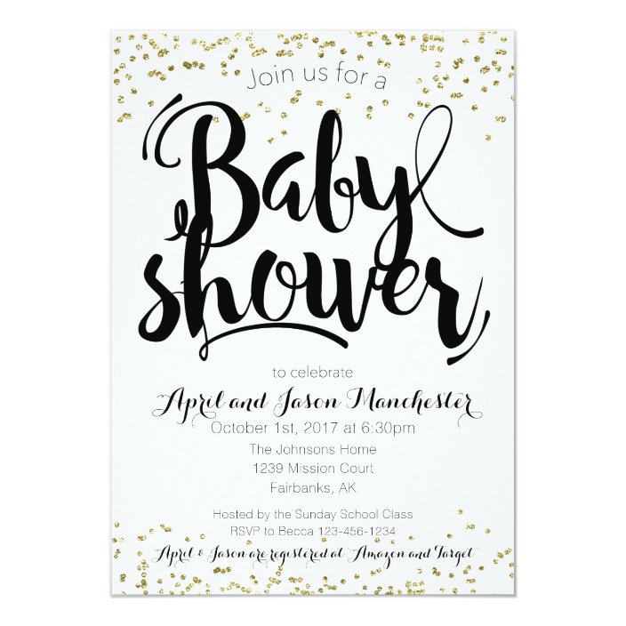 black white and gold baby shower invitations