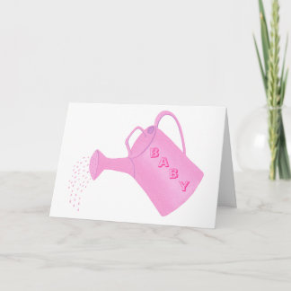 Baby shower invitation cards, pink water can