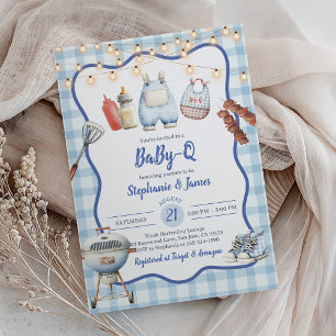 Baby Shower Invitation: Coed BBQ Party BlueGingham Invitation