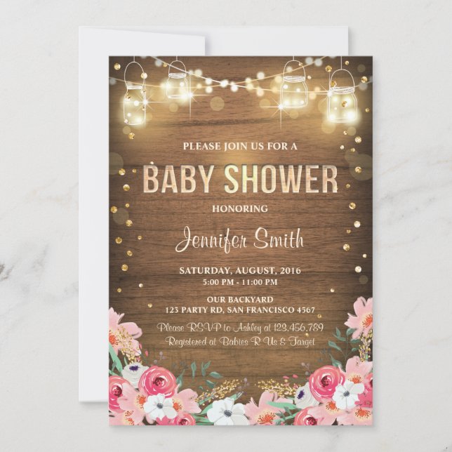 Baby Shower invitation Coed Rustic Floral Garden (Front)