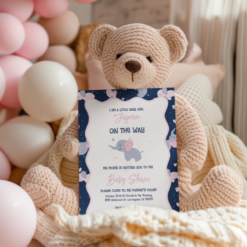 Baby Shower Invitation Cute Baby Elephant Pattern