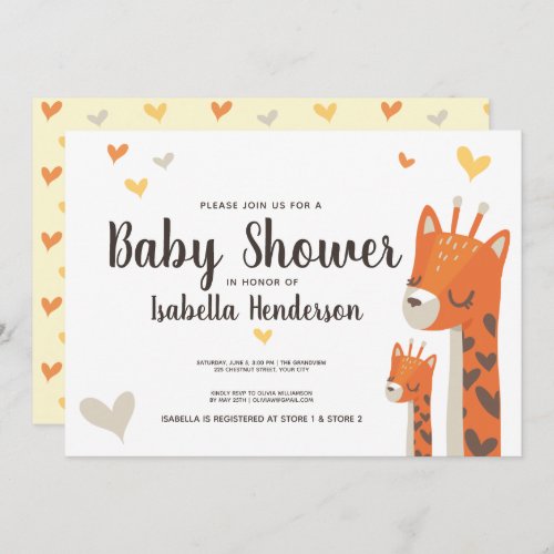 Baby Shower Invitation Cute Giraffe Jungle Animal