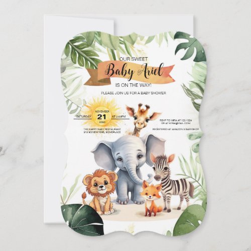 Baby shower invitation cute jungle safari animals