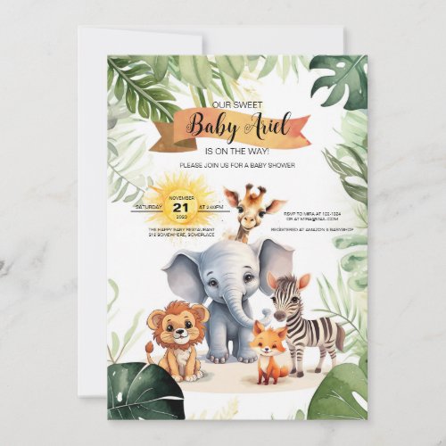 Baby shower invitation cute jungle safari animals