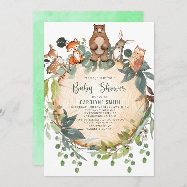 Baby Shower Invitation Cute Woodland Animals Rusti (Front/Back)