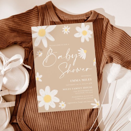 Baby Shower Invitation Daisy Beige