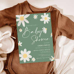 Baby Shower Invitation Daisy Sage Green