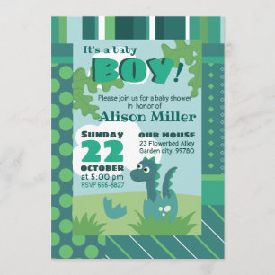 Baby shower invitation dinosaur in egg