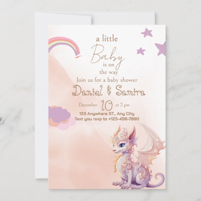 baby shower invitation dragons girl  (Front)