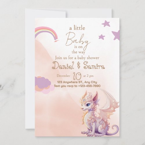 baby shower invitation dragons girl 