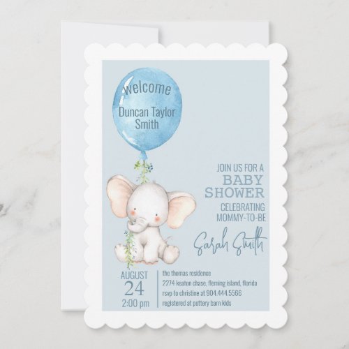 BABY SHOWER invitation _ elephant _ boy _ blue