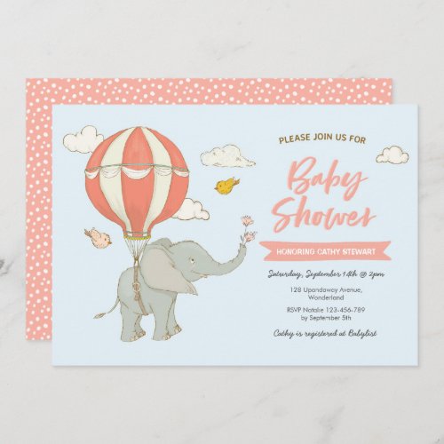 Baby Shower Invitation Elephant Hot Air Balloon